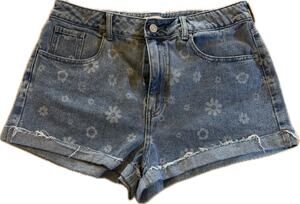 PacSun Mom Shorts Womens M Blue Floral Print High Rise Cuffed Hem Denim